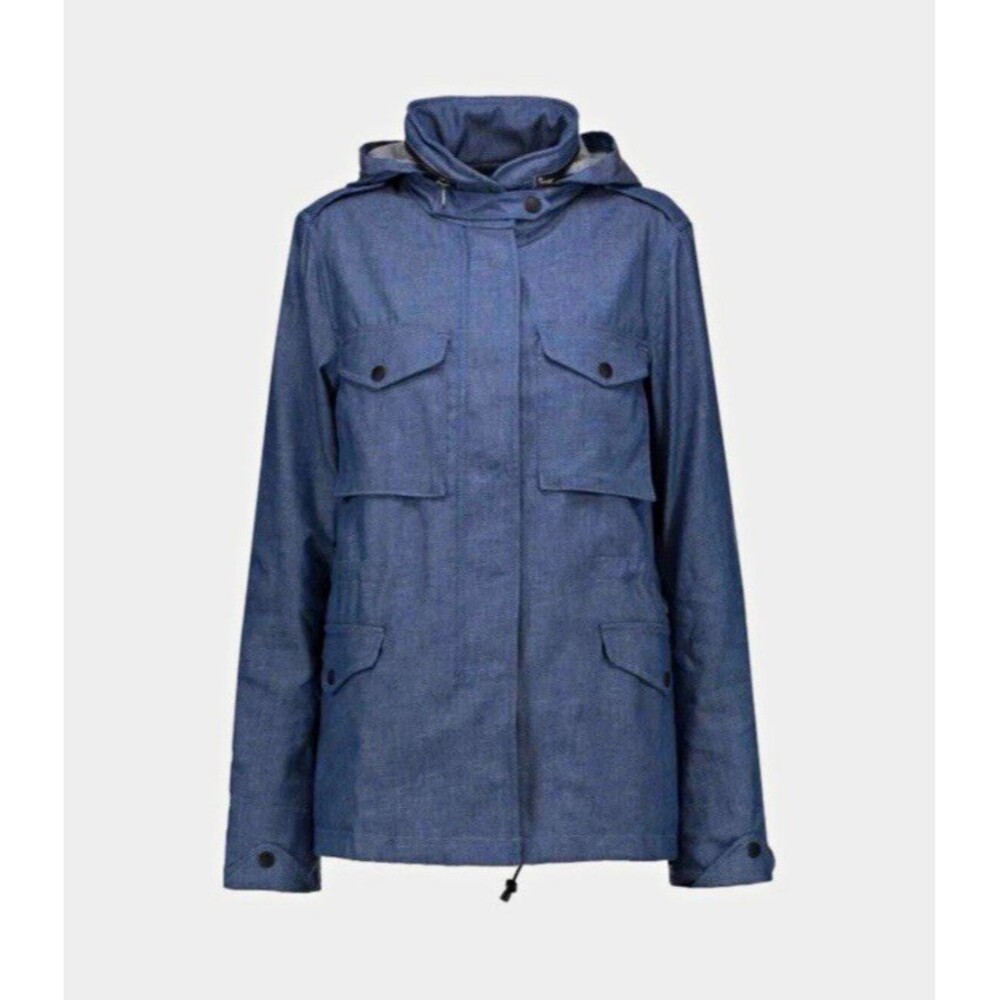 rag & bone JEAN Womens M Blue Denim Military Field Jacket Hooded Utility Utility